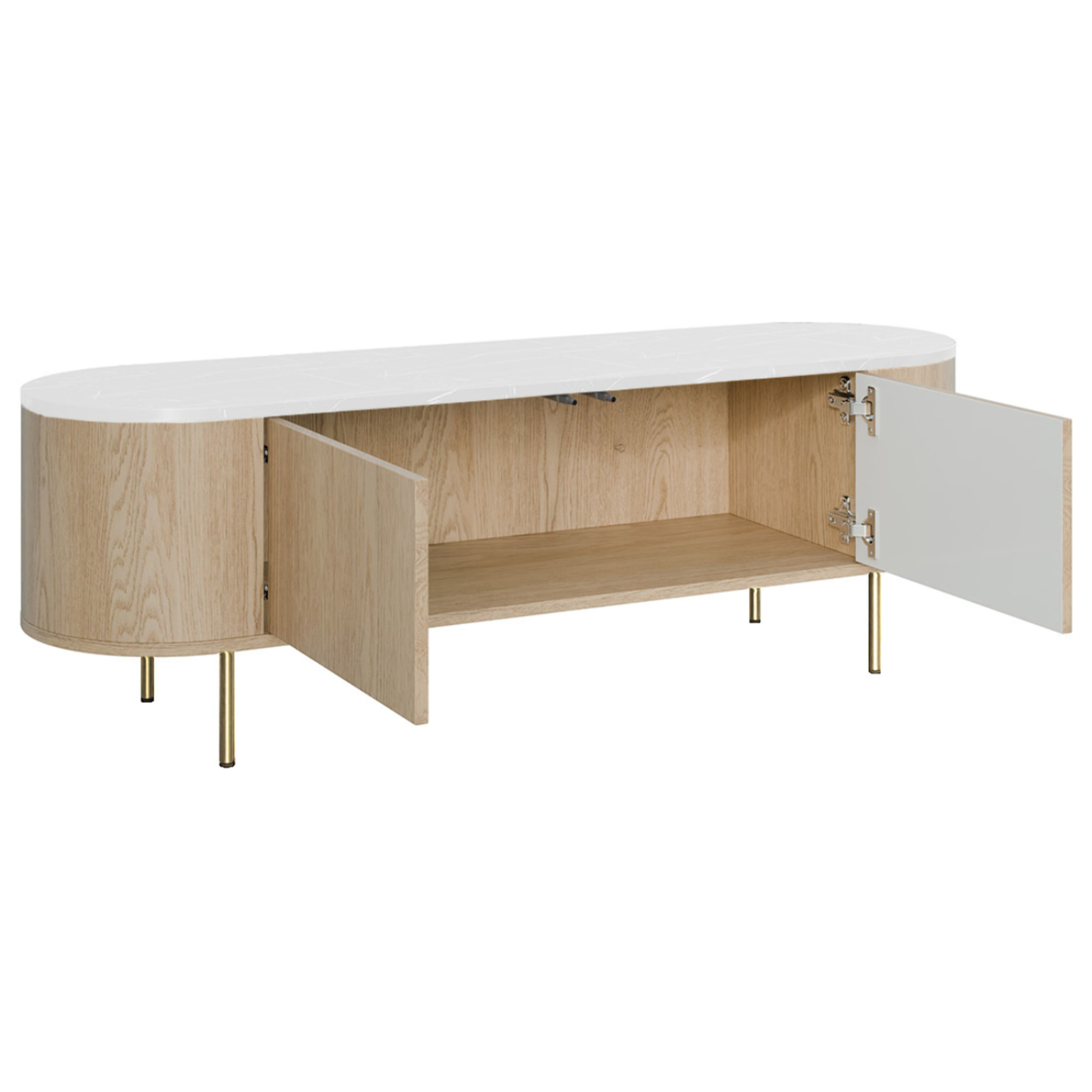 Sansa - meuble tv 139 cm - 2 portes - plateau effet marbre - Bois / Blanc