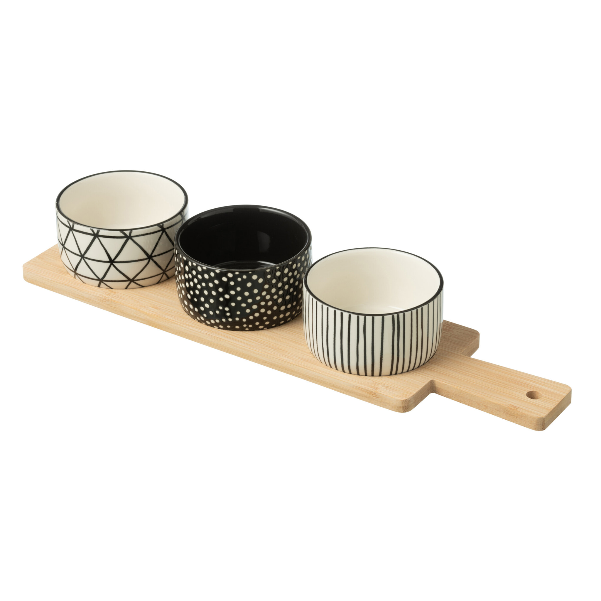 J-Line Service A Tapas 3 Sets+Plateau Bambou Boite Noir/Blanc