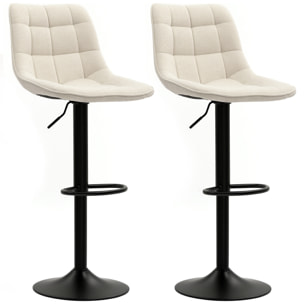Lot de 2 tabourets de bar design pivotant réglable tissu matelassé finition chenille beige
