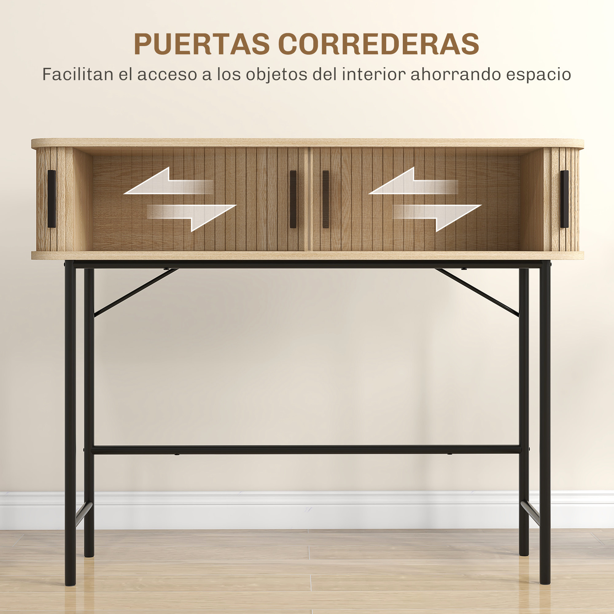Mesa Consola Vintage Mueble para Recibidor con 2 Puertas Correderas de Tambor y Compartimientos Consola para Recibidor Entrada Pasillo 100x30x80 cm Roble