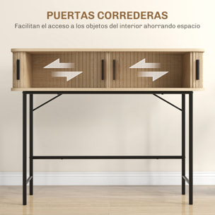 Mesa Consola Vintage Mueble para Recibidor con 2 Puertas Correderas de Tambor y Compartimientos Consola para Recibidor Entrada Pasillo 100x30x80 cm Roble