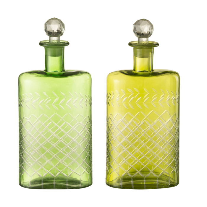 J-Line carafe Feuilles - verre - vert - extra large - 2 pièces