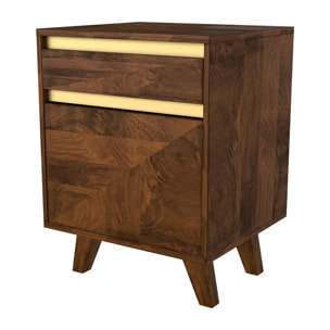 Table de chevet en bois détails dorés, 1 tiroir et 1 porte - Tripoli