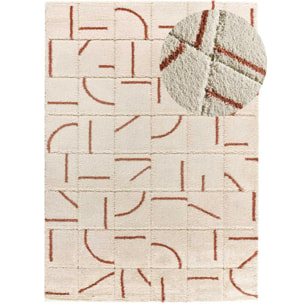 BRENDA Alfombra shaggy geométrica con relieve blanco y motivos caldera, varias medidas disponibles