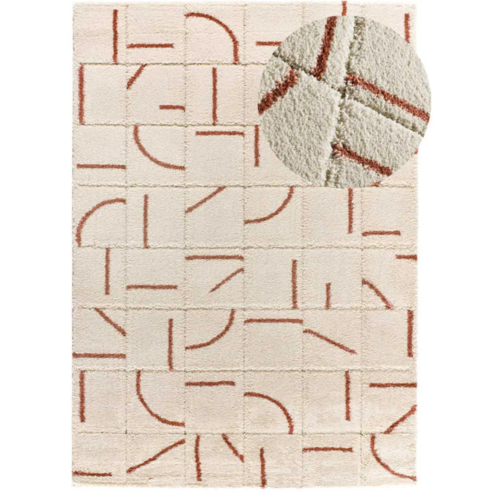 BRENDA Alfombra shaggy geométrica con relieve blanco y motivos caldera, varias medidas disponibles