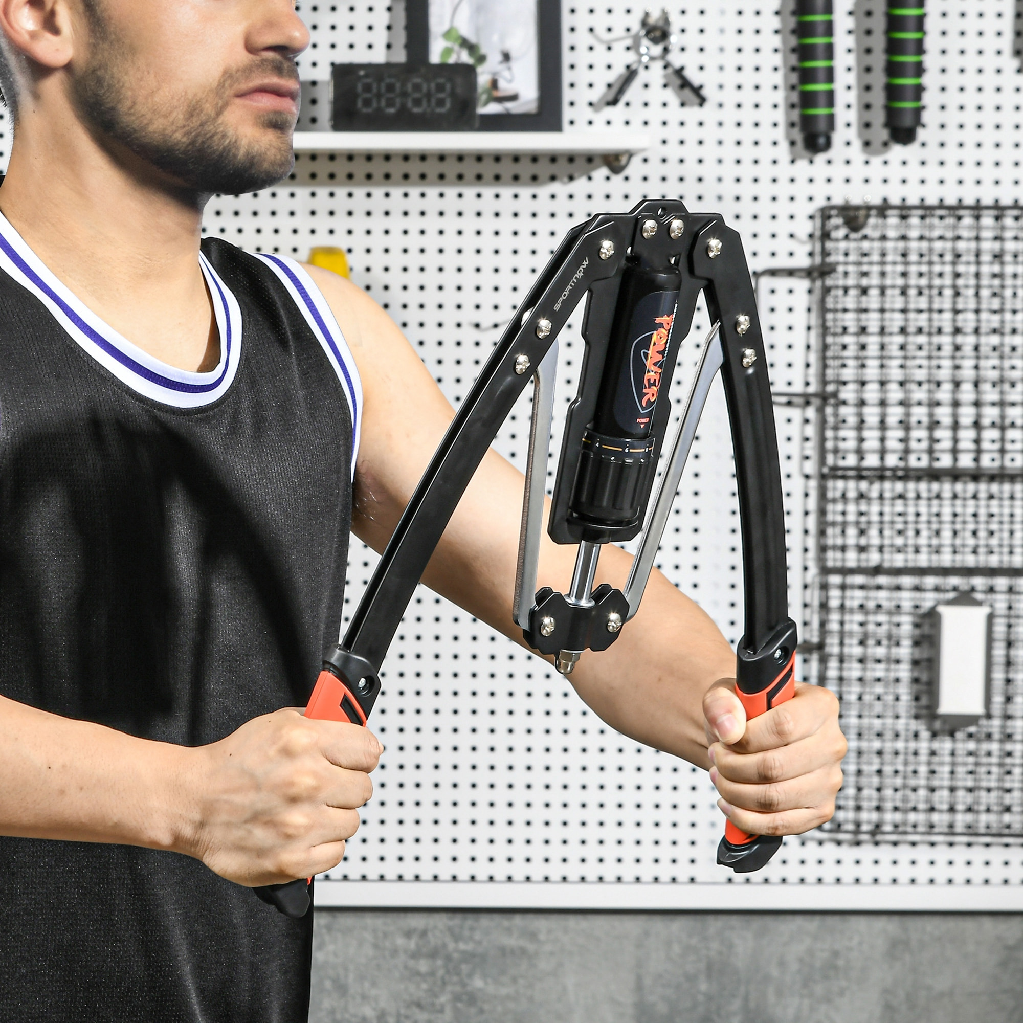 Extensor de Pecho Músculo Extensor Ajustable Ejercitador Tensores Musculación con Resistencia Ajustable 10-200 kg para Entrenamiento en Casa Oficina Viaje Negro