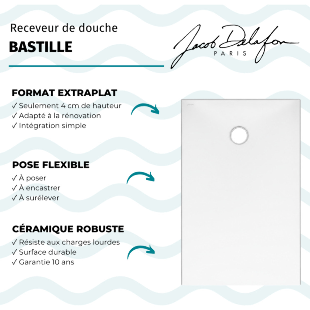 Receveur de douche antidérapant 120 x 80 cm Bastille céramique
