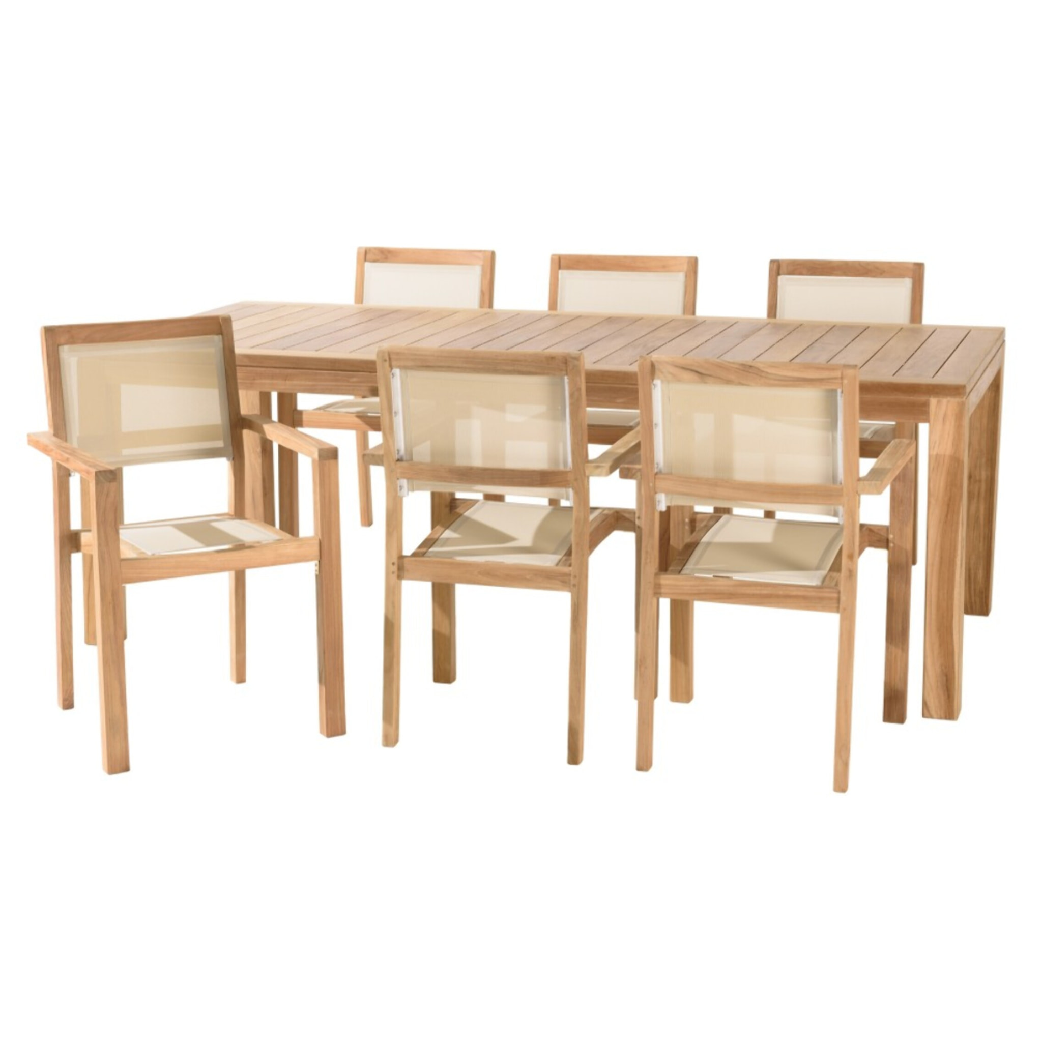 FUN - Ensemble de jardin en bois teck et textilène 8/10 personnes