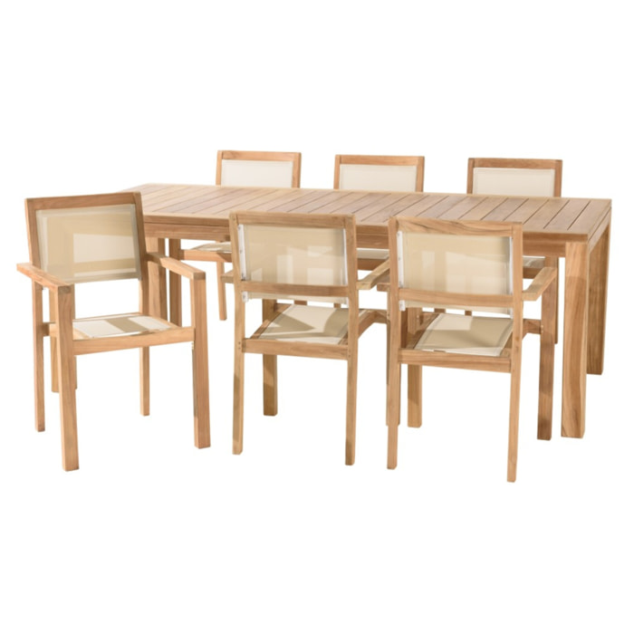 FUN - Ensemble de jardin en bois teck et textilène 8/10 personnes