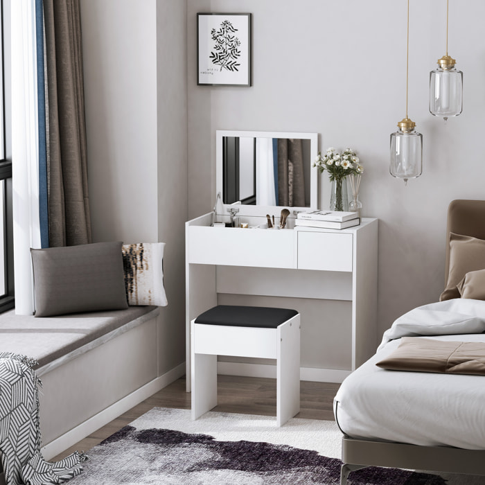 Tocador de Tablero con Taburete y Espejo 80x40x79cm Negro