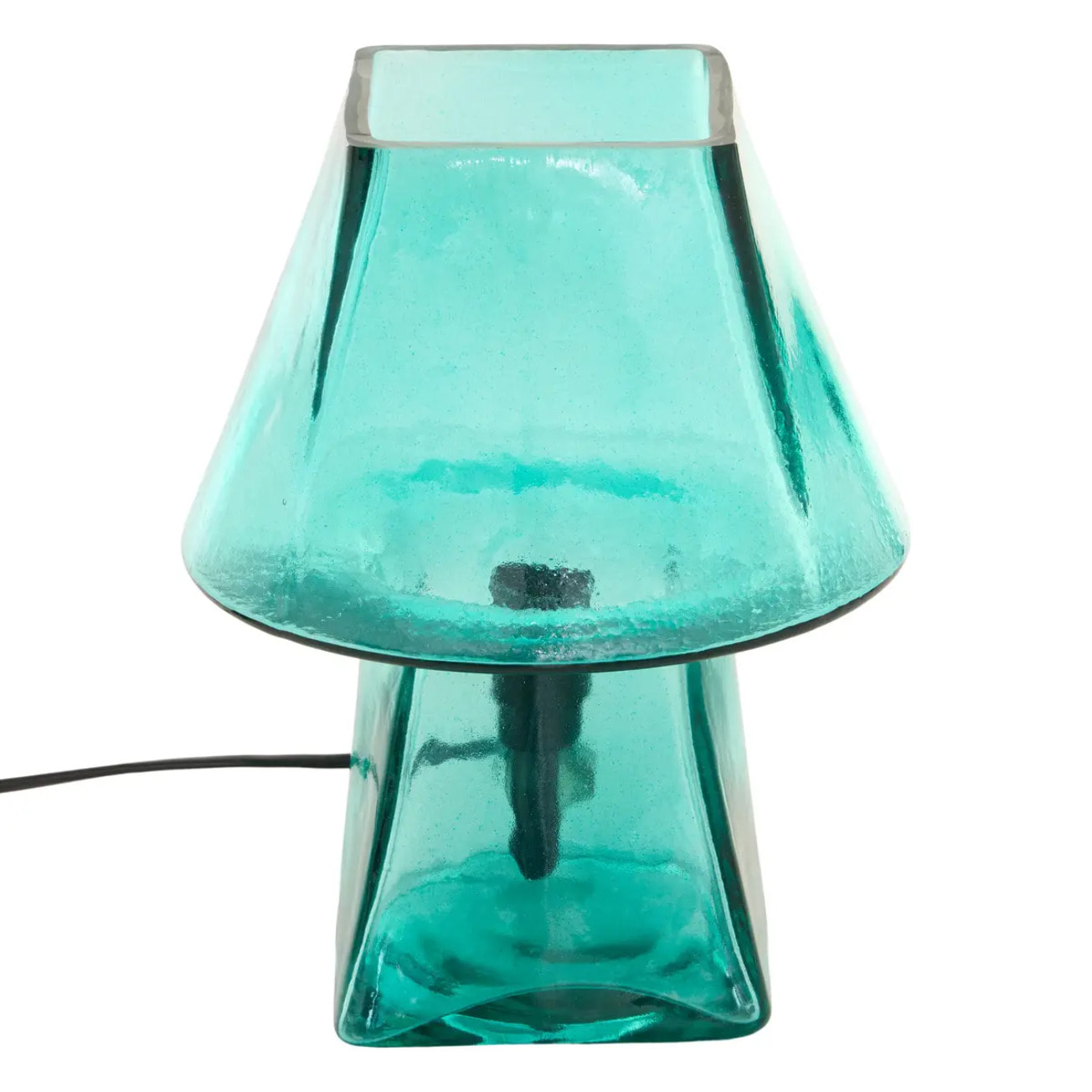 Lampe champignon Elita H.26cm en verre bleu