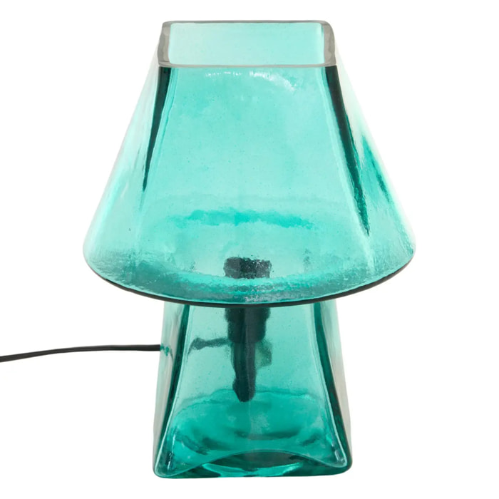 Lampe champignon Elita H.26cm en verre bleu