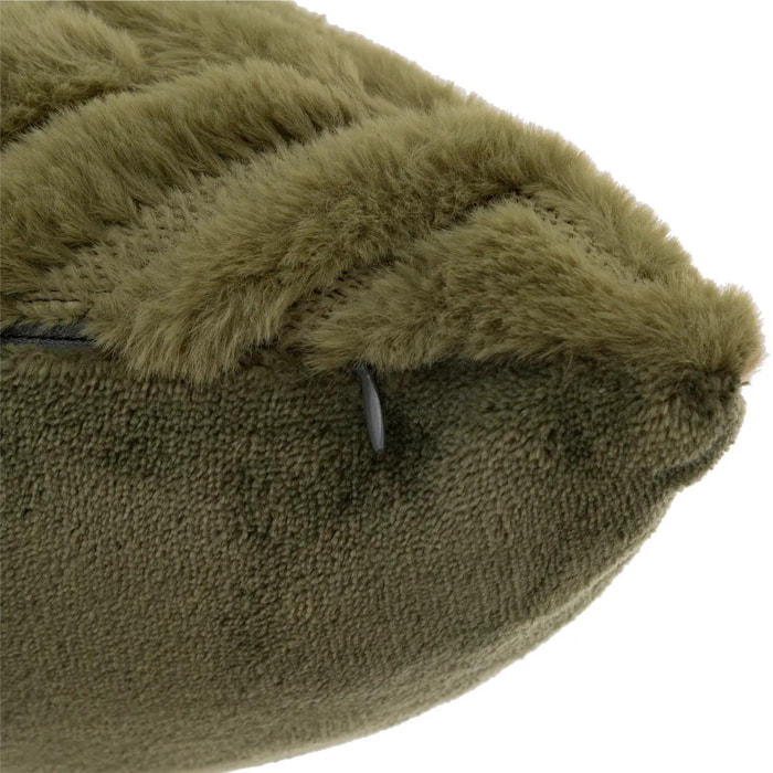 Coussin "Mara" - fausse fourrure - vert kaki - 45x45 cm