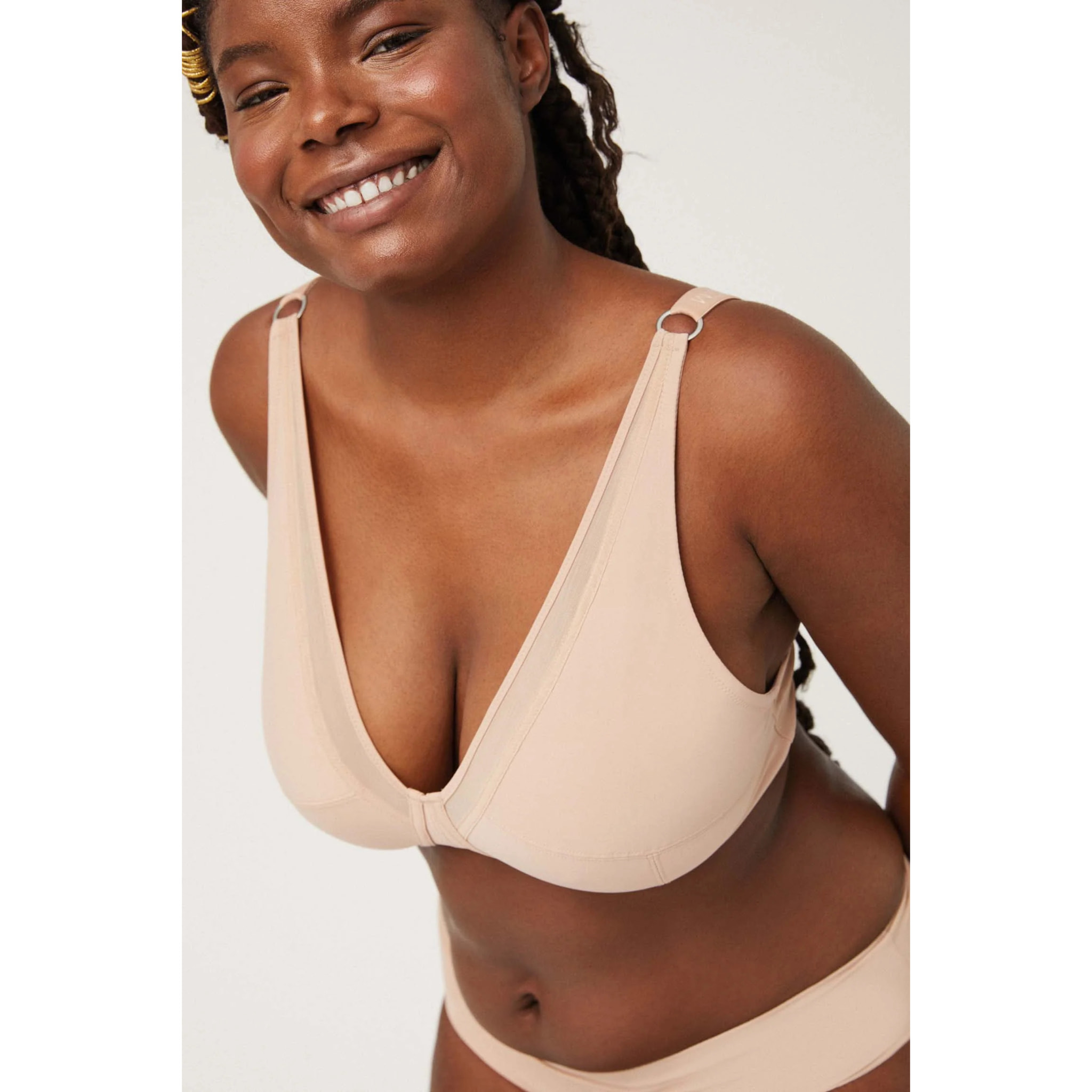Reggiseno minimizzatore a triangolo beige, coppe D ed E