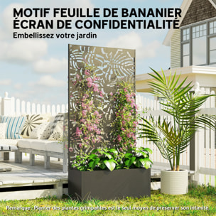 Jardinière treillis haut design graphique feuilles bananier 90 x 37 x 180 cm métal époxy noir
