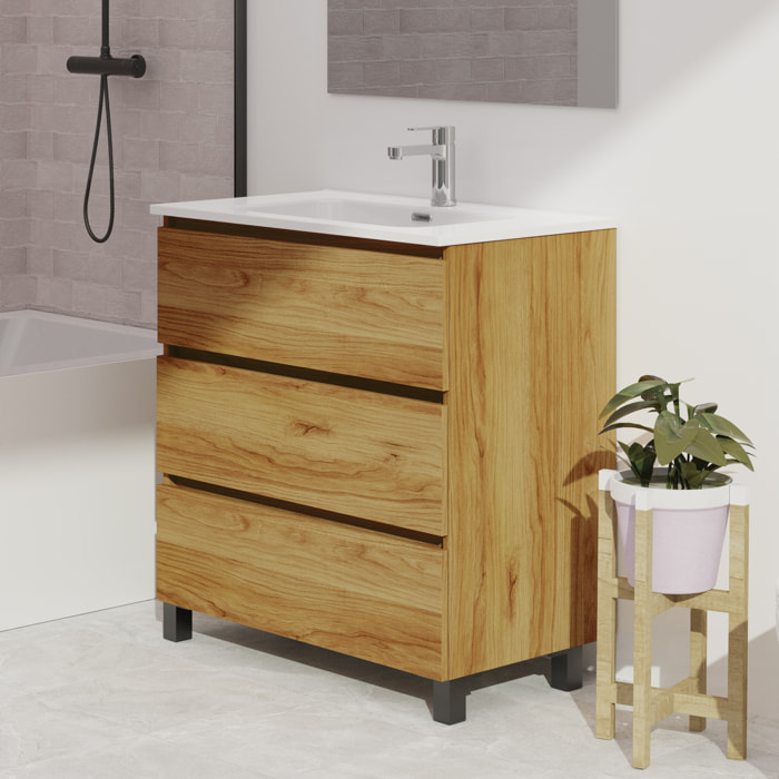 Ensemble De Salle De Bain Wink | 90 Cm Teka | 3 Tiroirs | Vasque Ceramique | N'Inclut Pas Miroir | Mueble Montado | Alday