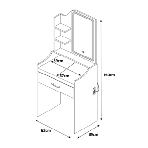 Afrodite - Toeletta Trucco con Luce LED Cassetto 3 Ripiani e Prese Postazione Make Up in Legno Tortora