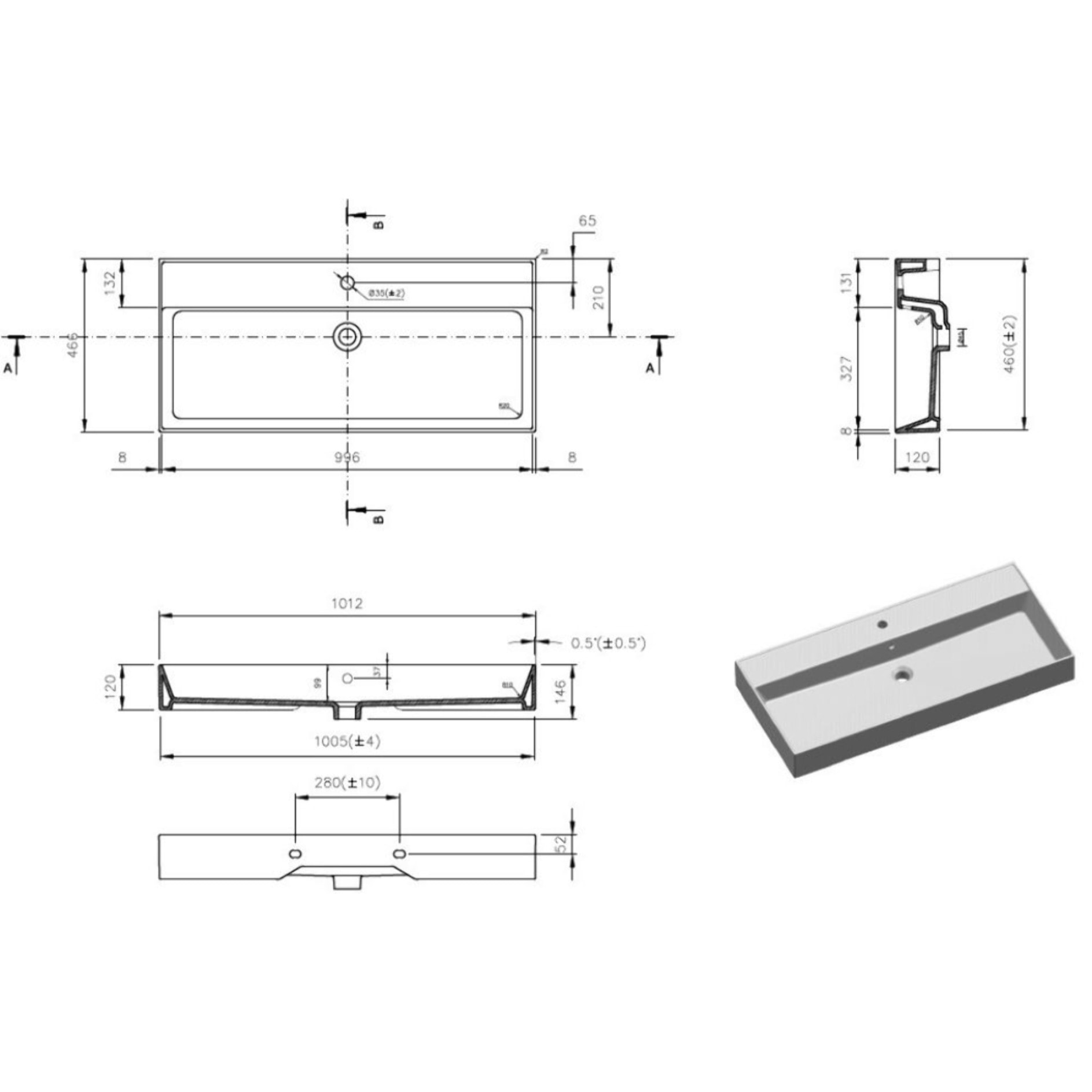 Lavabo à suspendre et à poser SAT Infinitio - 100,4x46,5 cm (SATINF10046)