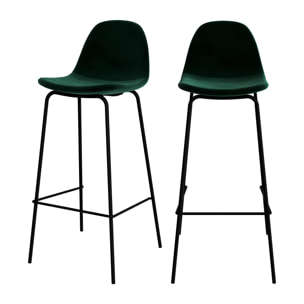 Chaise de bar Henrik en velours vert foncé 75 cm (lot de 2)