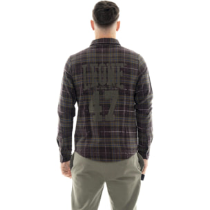 Camicia da uomo in flanella con stampa logo grande Leone 1947 Vintage Dept.