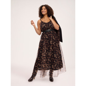 Fiorella Rubino - Vestito animalier lungo in tulle - Marrone