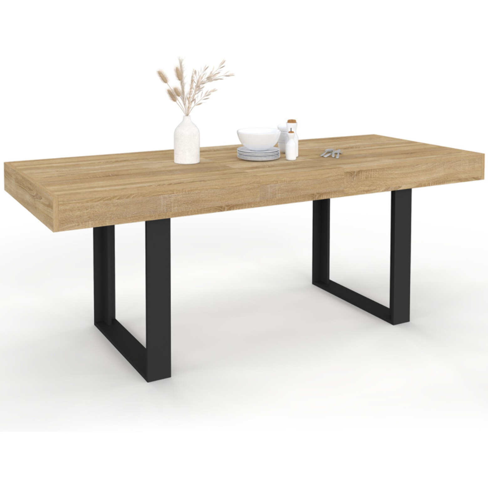 Table à manger extensible Brixton bois et noir 160-200cm