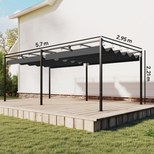 Pérgola de Jardín 6x3 m con Techo Retráctil, Cenador de Jardín con Protección UPF50+, Drenaje, Estructura Metálica, Pabellón para Patio, Terraza, Exterior, Blanco Gris Oscuro