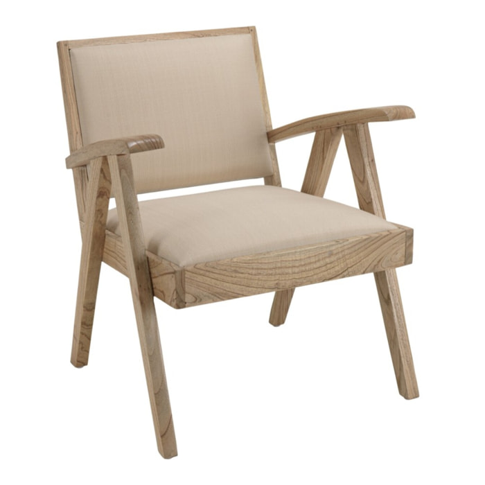 DAK - Fauteuil en Mindi, assise en tissu beige texturé