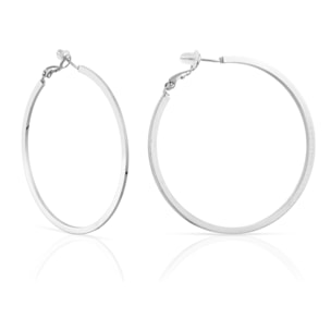 Pendientes de aro plano de cobre con recubrimiento electroplateado, 50 mm, con cierre catalán en plata de ley 925.