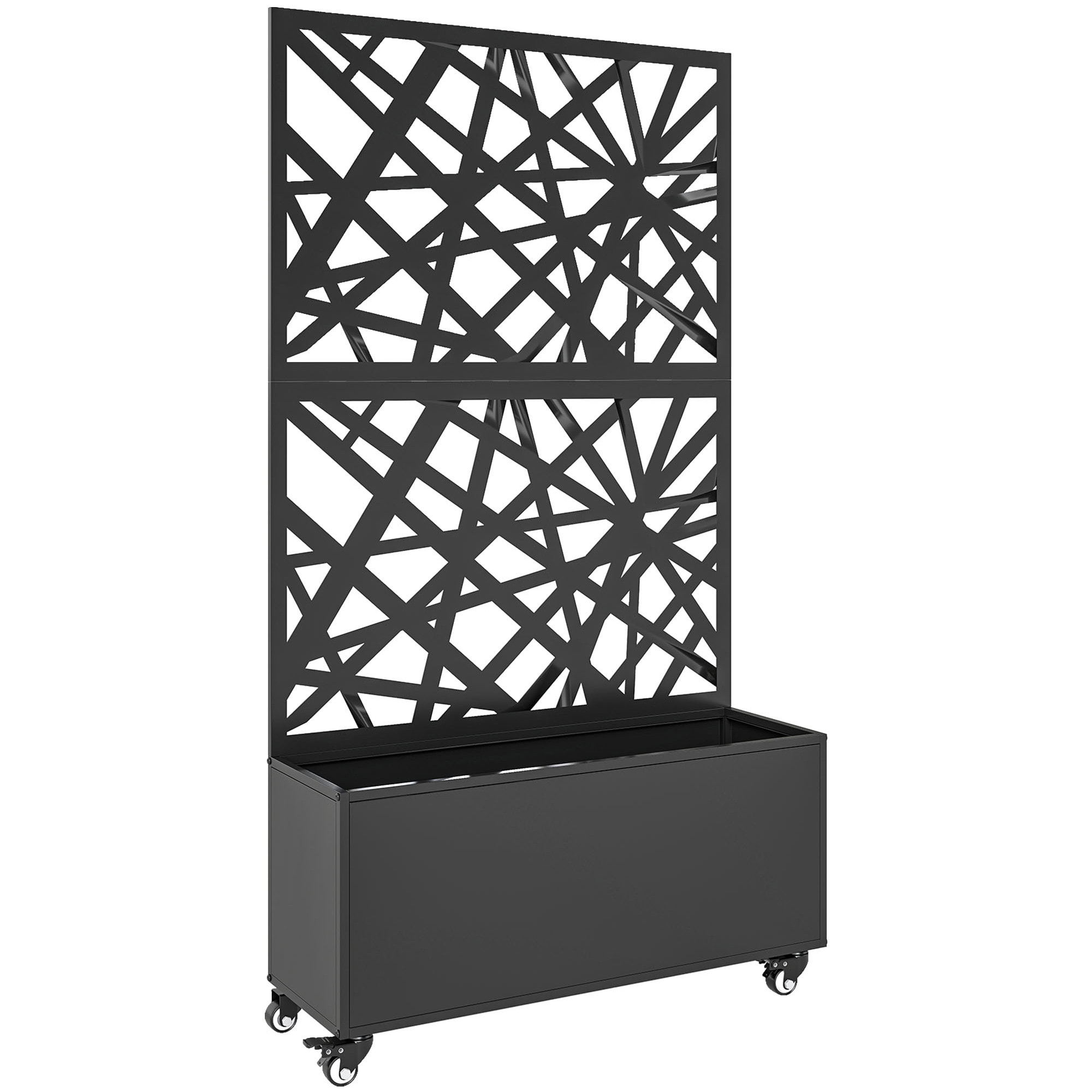 Jardinière treillis haut mobile design graphique métal thermolaqué noir