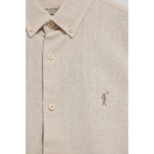 Camicia beige Williams pied de poule con logo Rigby Go ricamato