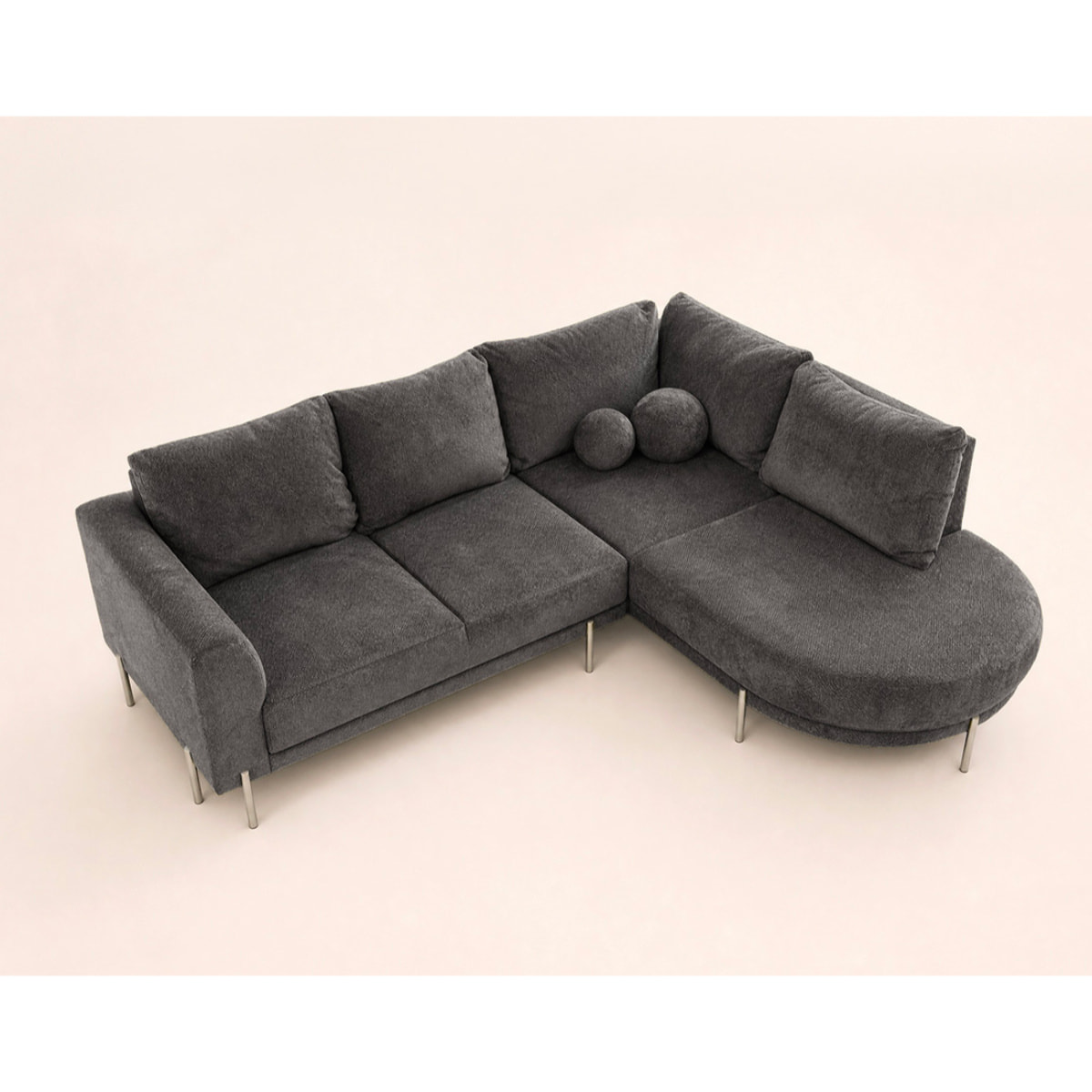 Gabin - Canapé d'angle droit 5 places en velours texturé - Gris