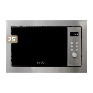 EVVO Microondas integrable Mi35 Inox, 25L, grill 1000W, 8 funciones, multifunción, temporizador 60 min, display digital, inox brillante