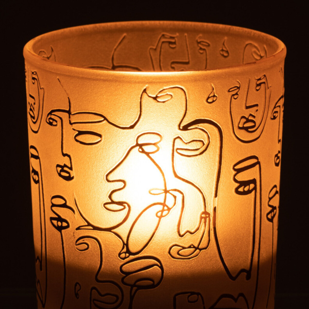 J-Line photophore Happy Faces - verre - beige - small - 2 pièces