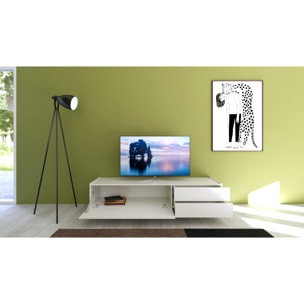 Meuble de TV 1 puerta abatible y 2 cajones 160x42x40 cm Solaria blanco brillante