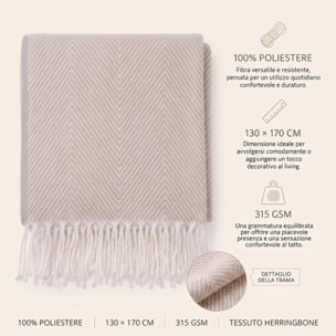 Plaid a spina di pesce in poliestere - Beige