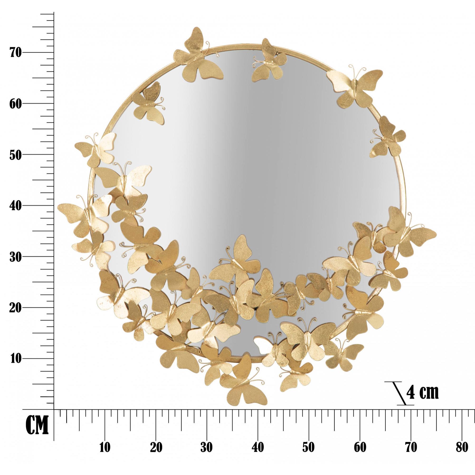 Specchio rotondo, Ferro e Mdf, Colore Oro, Misure: 74 x 4 x 75 cm