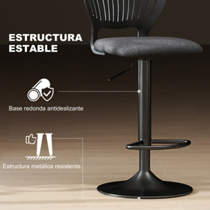 Juego de 2 Taburetes Altos de Cocina Giratorios en 360°, Taburetes de Bar Regulables en Altura de 84-105 cm, Respaldo Hueco, Reposapiés, para Comedor, Mostrador, Negro