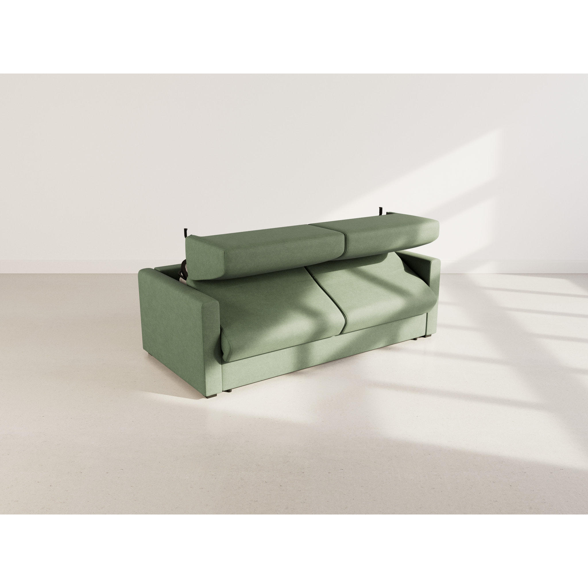 Julia - canapé lit 3 places convertible express couchage quotidien 140 cm matelas 18 cm en tissu - Vert