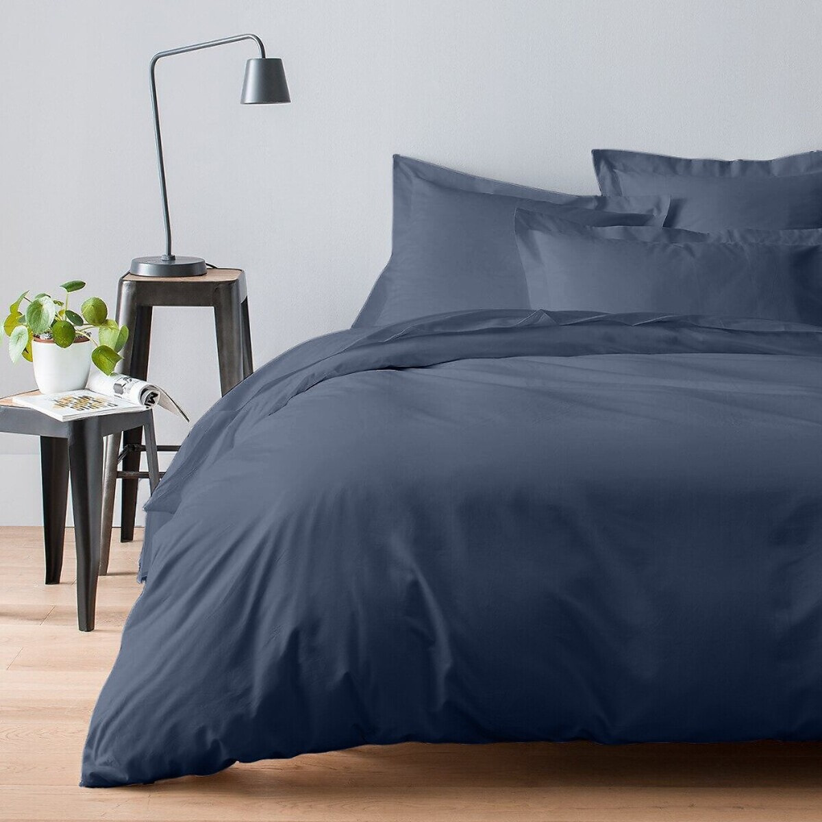 Housse De Couette 1Pcs 100% Satin De Coton 105 Fils Bleu Marine