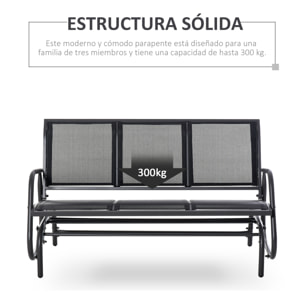 Banco de Jardín Exterior de 3 Plazas Mecedora de Exterior con Reposabrazos Carga 300 kg para Terraza Balcón Patio 147x75x85 cm Negro