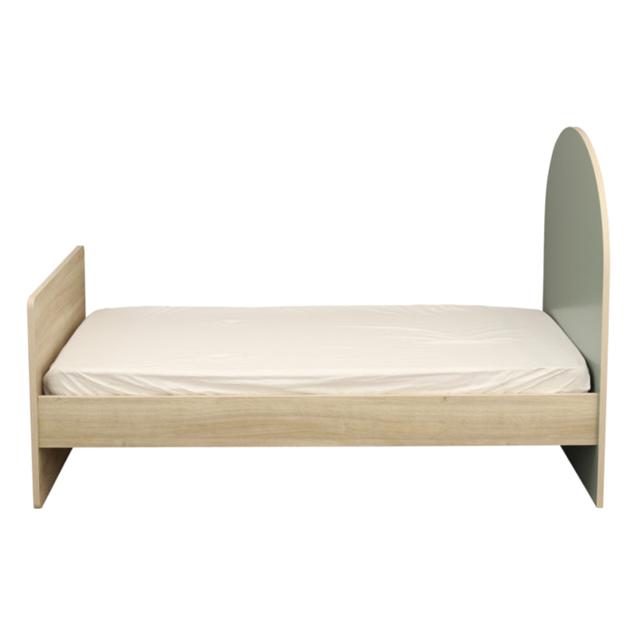 Lit junior 90x190 - décor bois chêne sépia - tête de lit forme arche