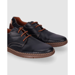 Zapatos de Piel - Marino - Tacón: Bajo