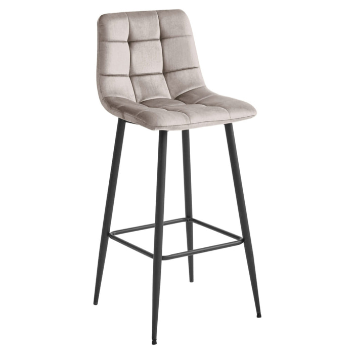 Sgabello da bar Arceto in velluto beige scuro e metallo nero