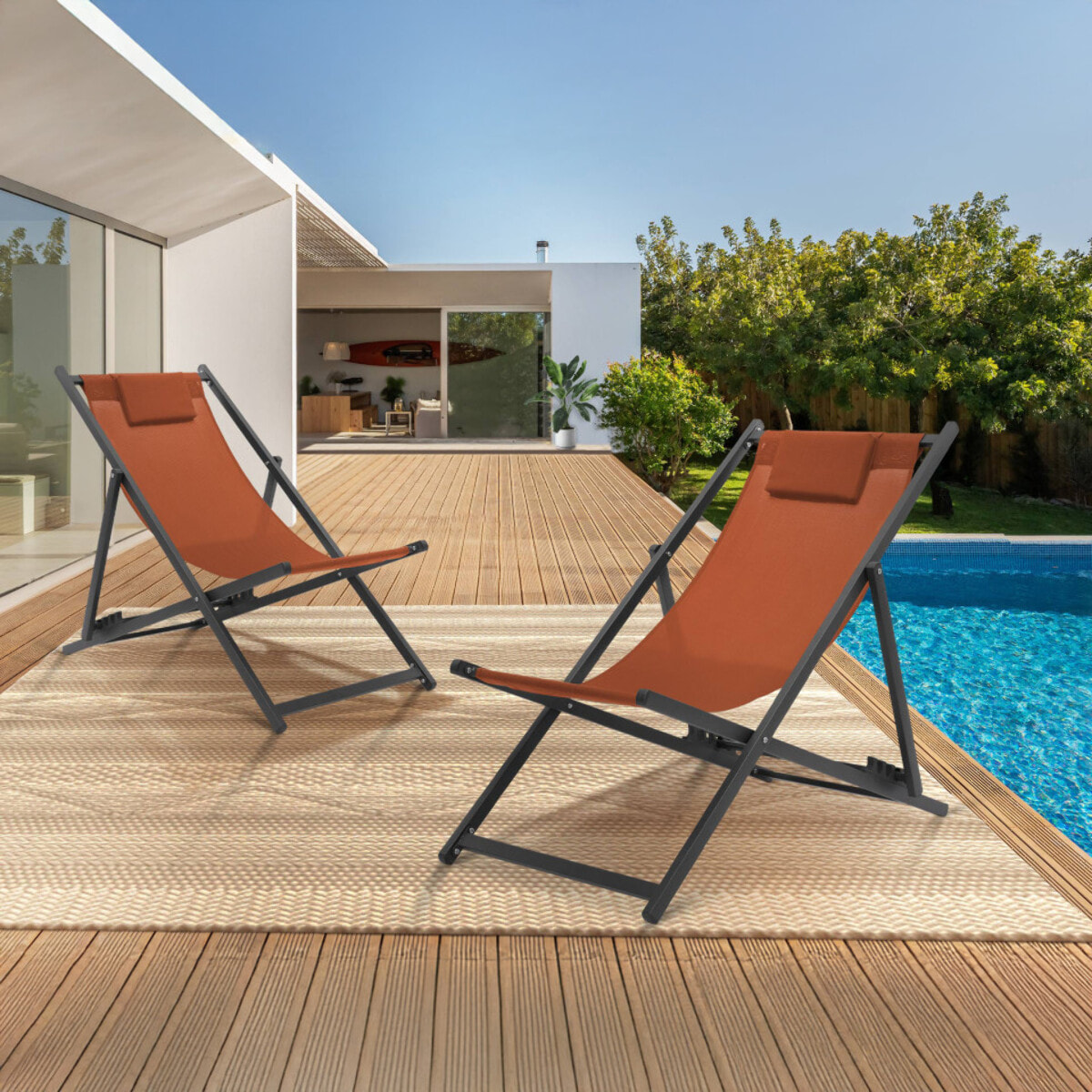 Chiliennes en métal et toile terracotta - lot de 2
