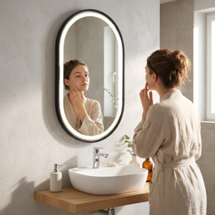 Miroir LED ovale 40 x 80 cm avec cadre aluminium noir et capteur tactile SAT (SATZOVLED4080CE)