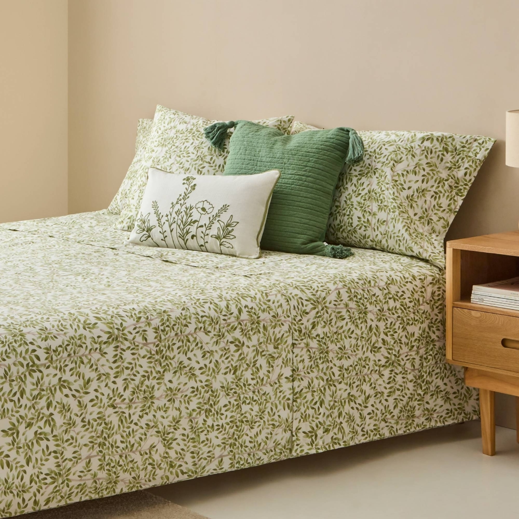 Sábana algodón hojas Grama color verde