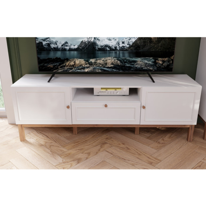 Meuble TV décor chêne et gris clair 2 portes et 1 tiroir - PENNY
