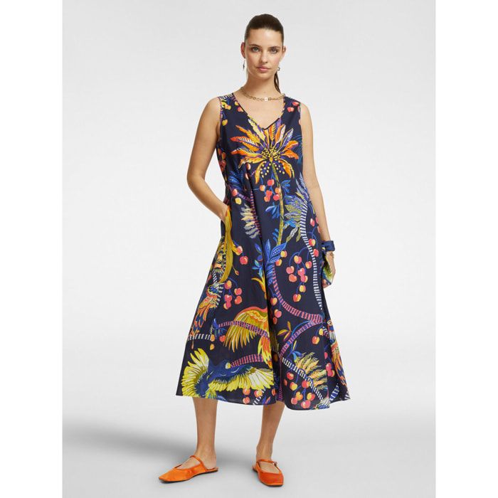 Elena Mirò - Abito stampato in cotone stretch - Blu