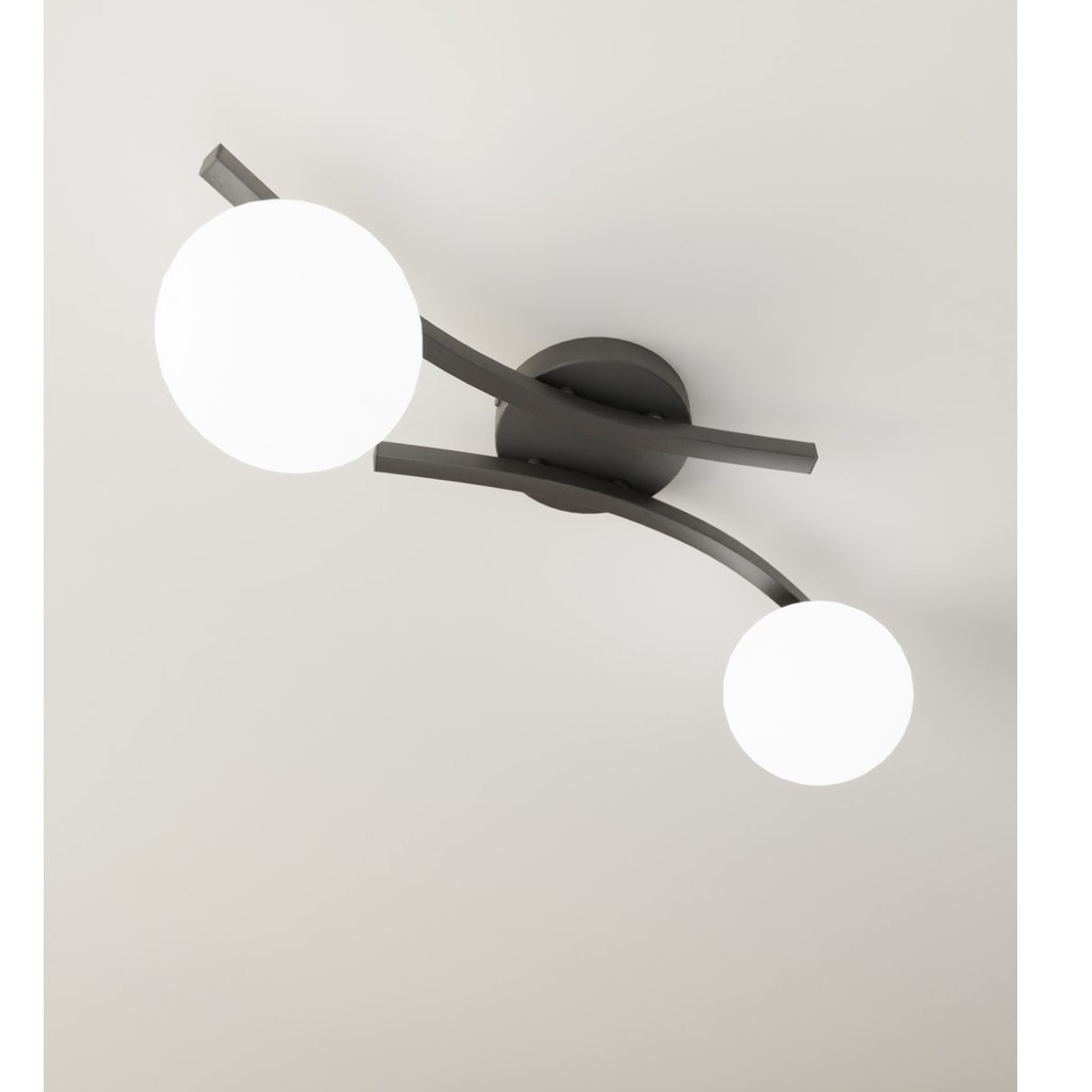 Lampada a sospensione Opus in acciaio nero e vetro opalino
